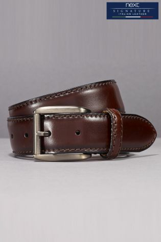 Brown Signature Italian Leather Classic Stitch Belt